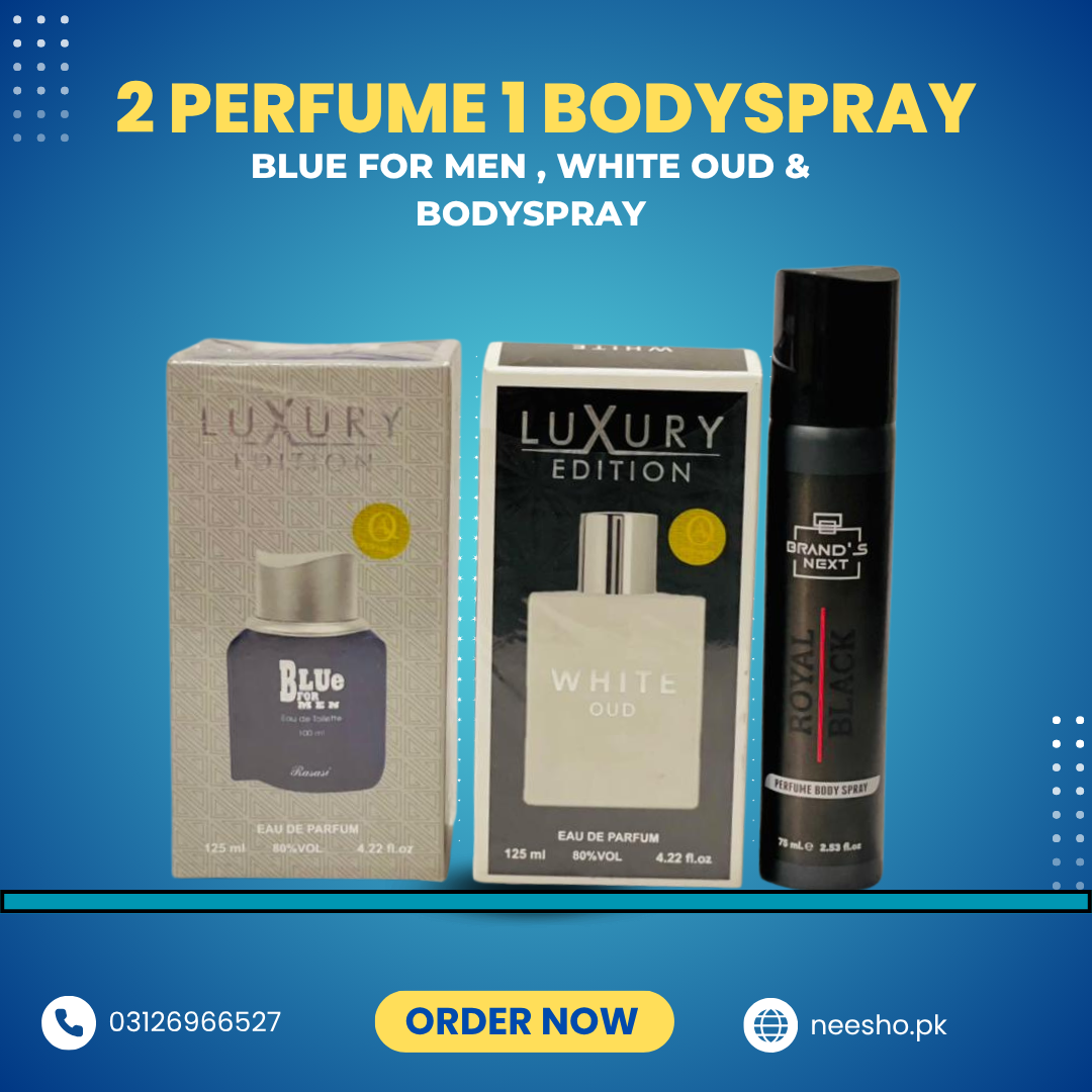 3-in-1 Fragrance Deal! | Blue men + White Oud and 1 Bodyspray